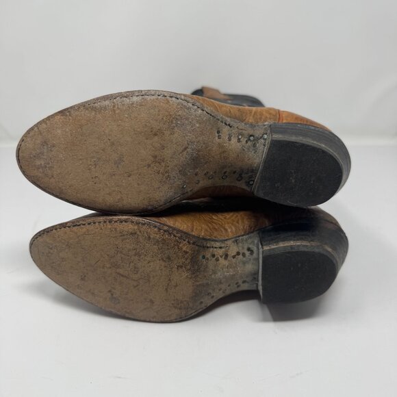 Tony Lama Brown Tan Black Leather Two Tone Tall Cowboy Boots US Size 5.5 - Picture 6 of 7